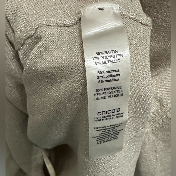 Chico’s Zip Back Lurex Mindy Pullover Sweater in Stardust Gold sz M 8 - Picture 7 of 7